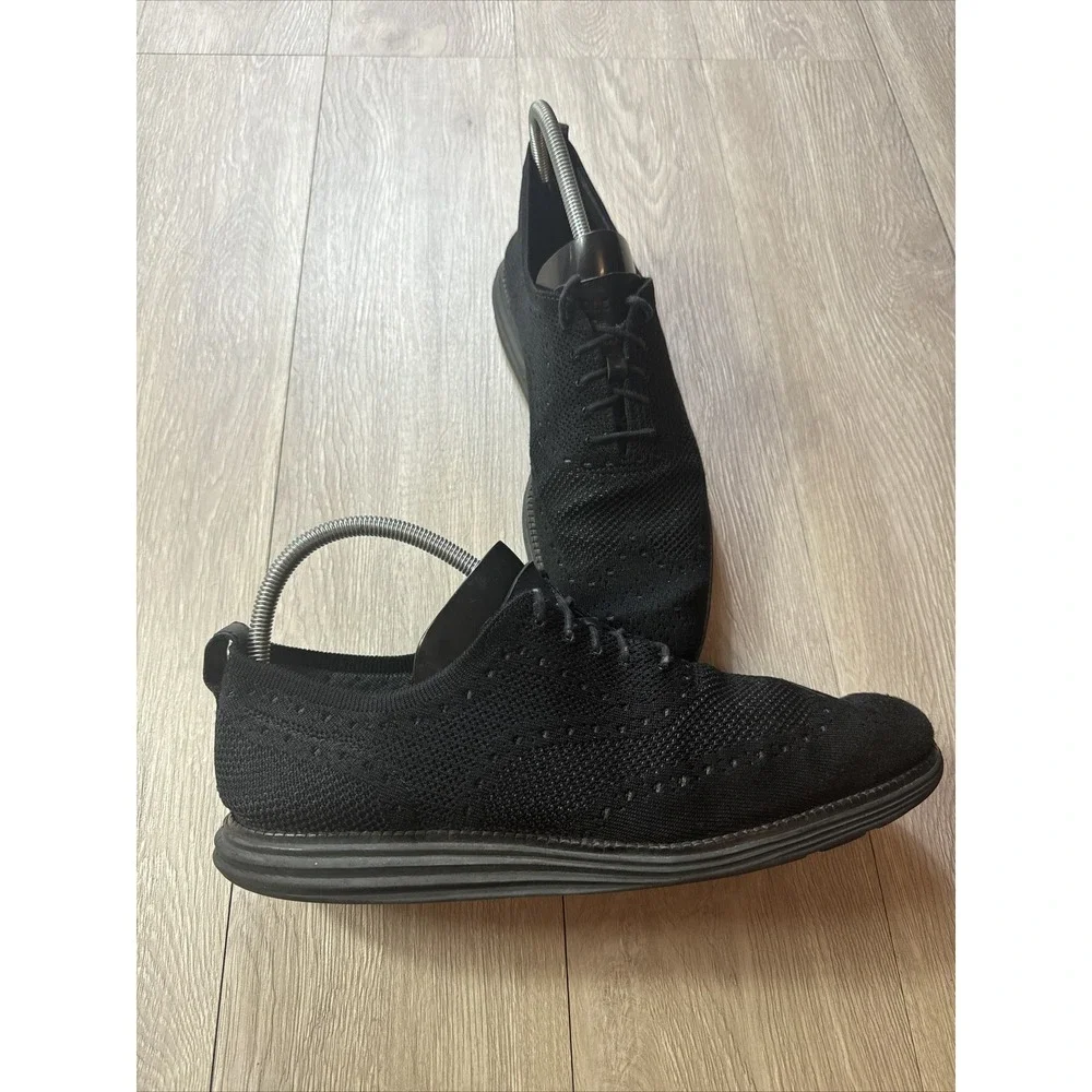 COLE HAAN 11 M Shoes Original‎ Grand Stitchlite Black Wingtip Oxfords Dress Knit
